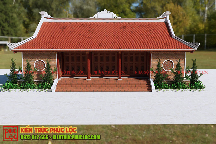 Tổng thể bản vẽ 3D căn nhà gỗ 5 gian 4 mái 