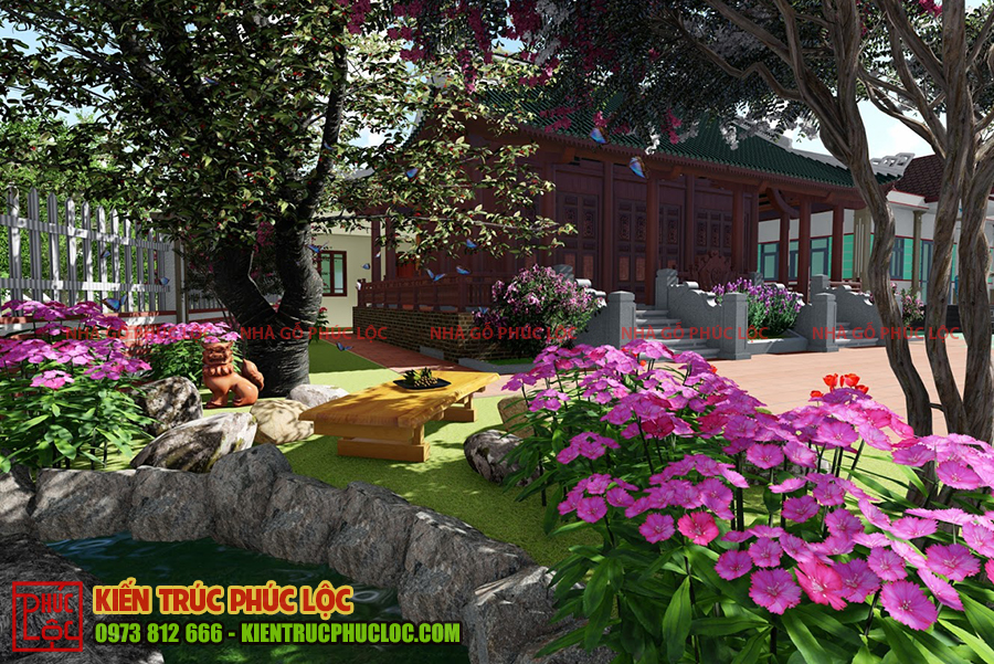 Thiết kế sân vườn với nhiều loại hoa