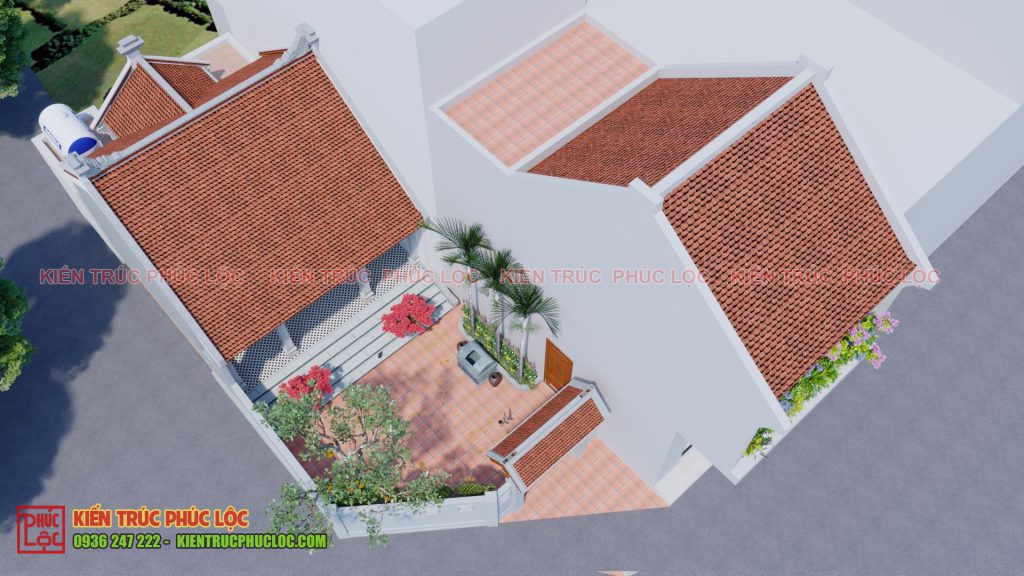 Hình ảnh 3D căn nhà từ đường có hậu cung 