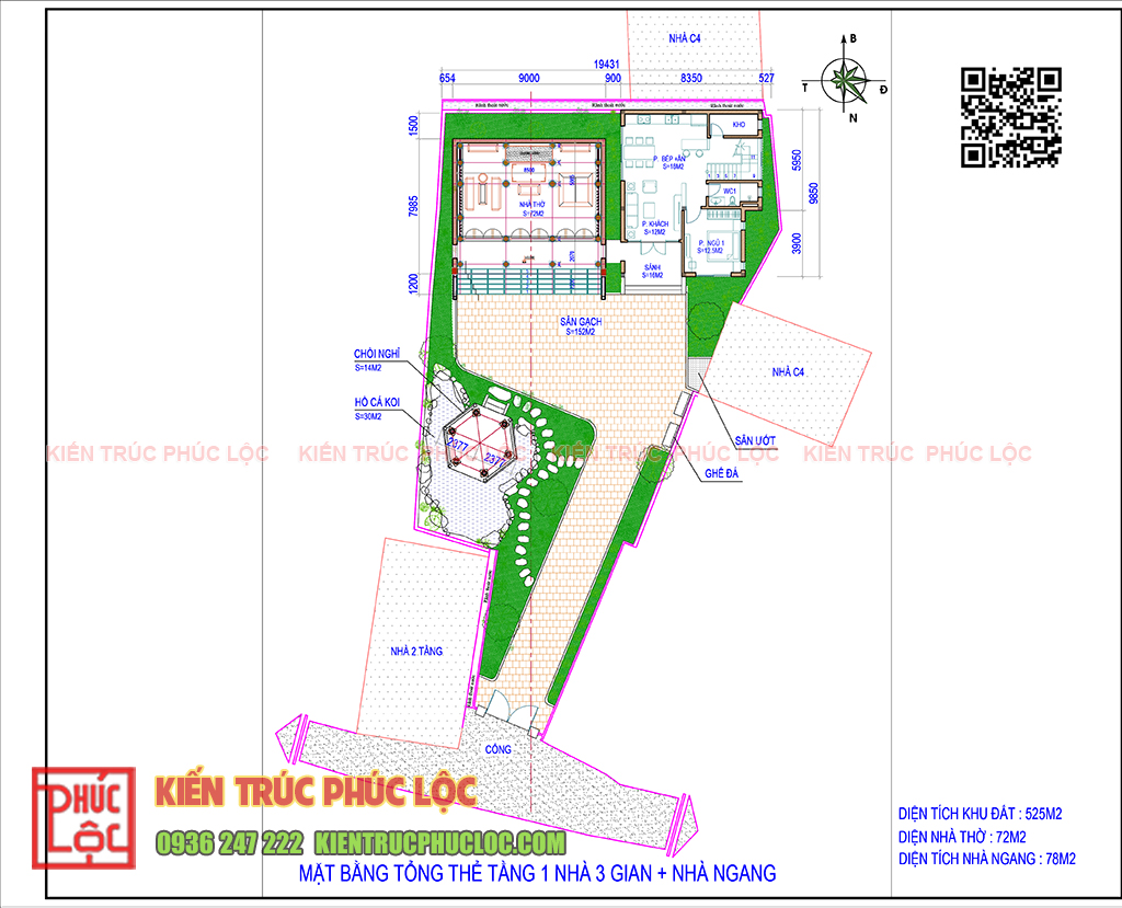 thiết kế nhà gỗ 3 gian 