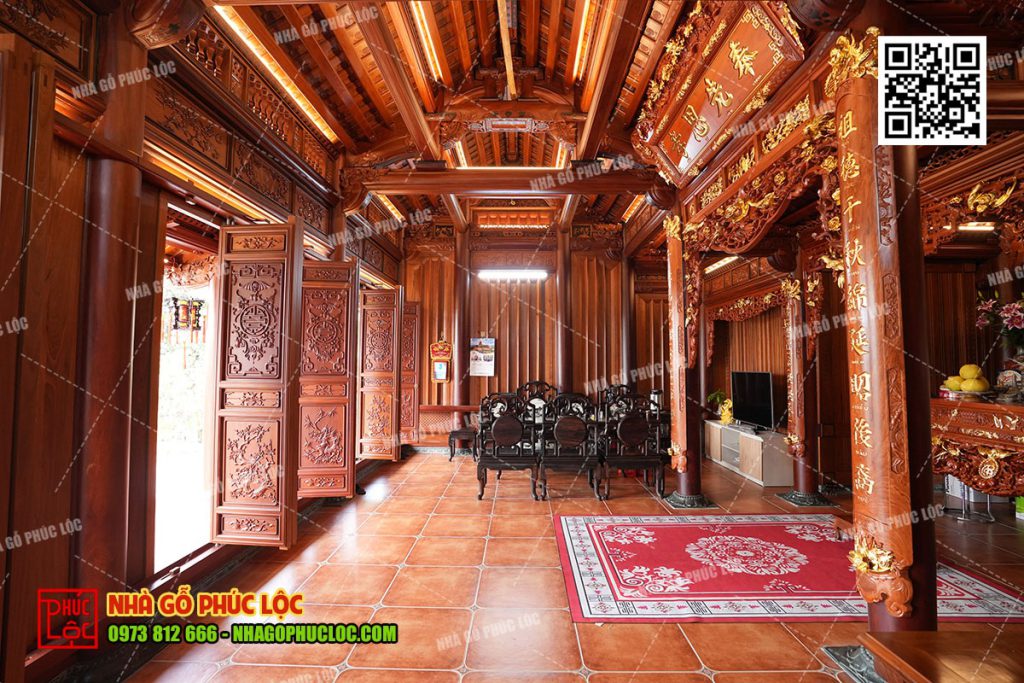 Cách bố trí công năng nhà gỗ 3 gian có hậu cung